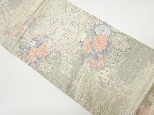 JAPANESE KIMONO / VINTAGE FUKURO OBI / WOVEN FLORAL CART